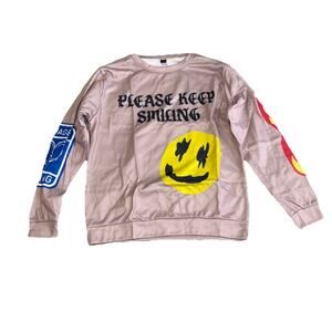 Peace & Positivity Sweatshirt – Smiley Graphic, Flame Sleeves, Dove Patch